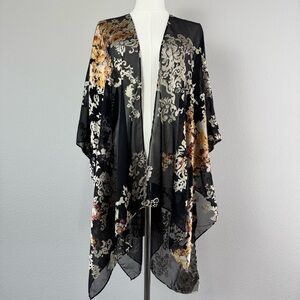 Angie Women's Sheer Black Floral Kimono Boho Fairycore Dark Romantic One Size
